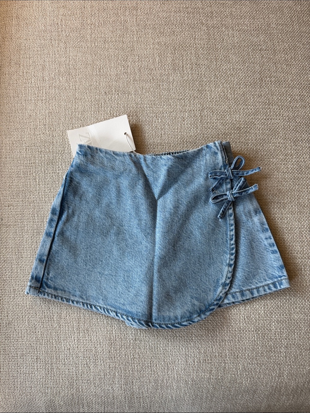 Zara Light Blue Denim Wrap Skort with Side Bow Ties